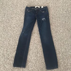 Low rise dark wash skinny jeans